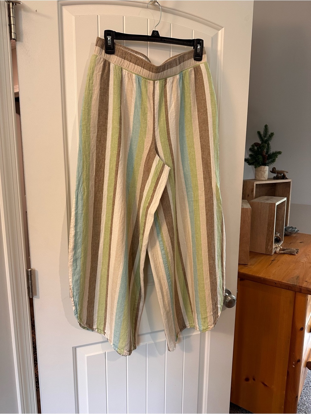 Cato Striped Casual womans Pants in Cream, Tan, Green & Blue